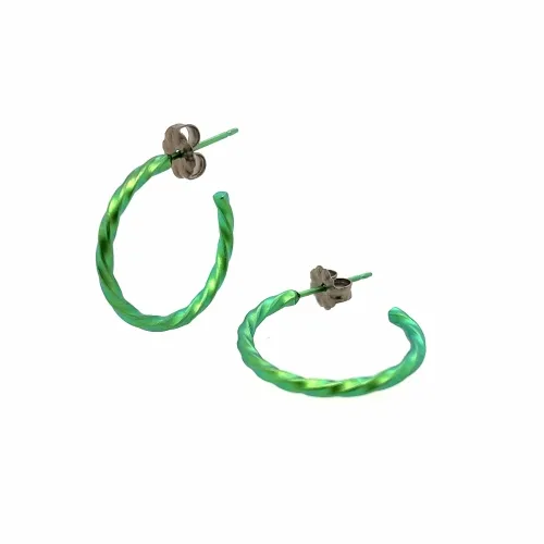 Small Twisted Green Hoop Earrings